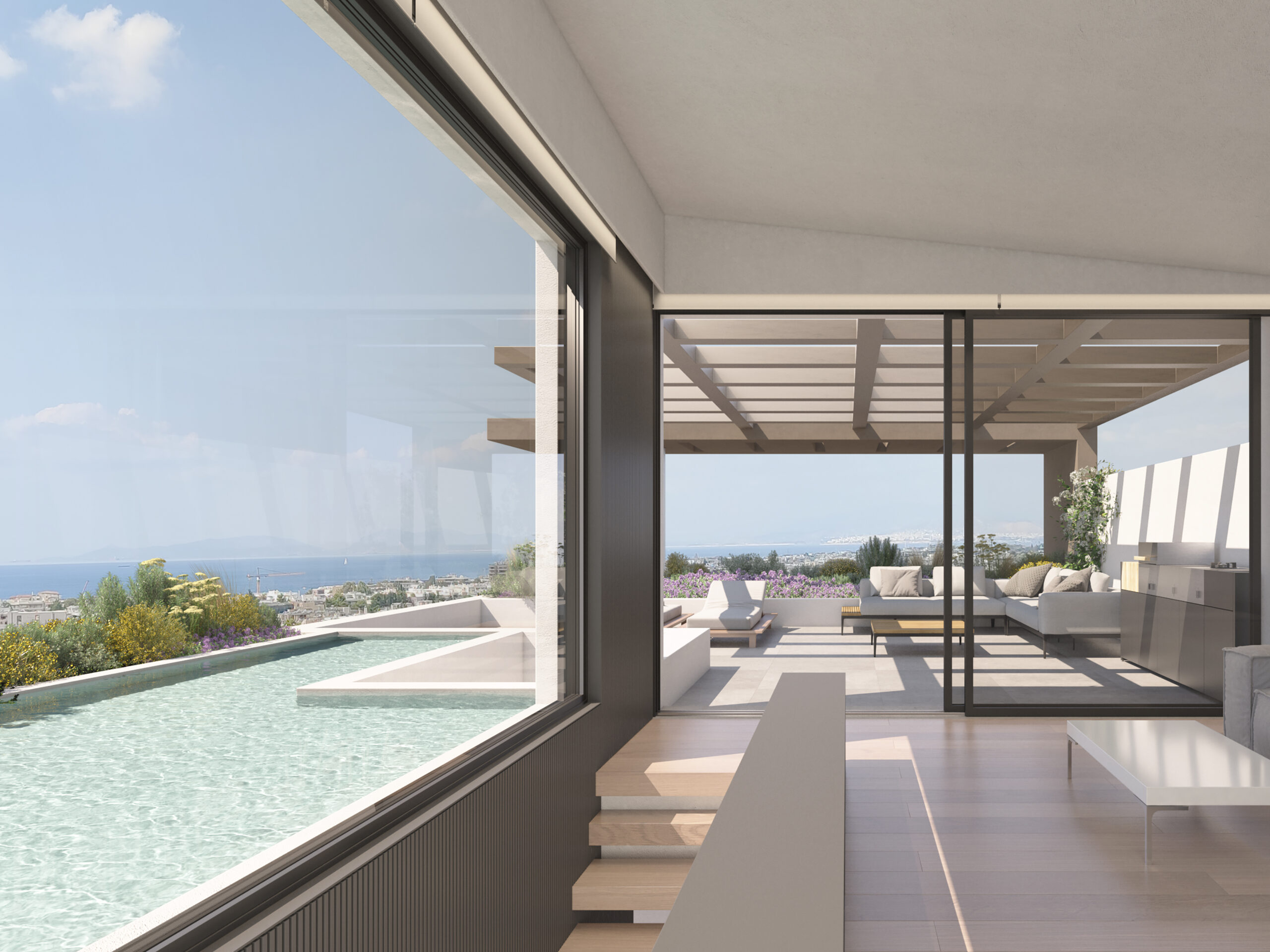 new penthouse sea view with pool from inside